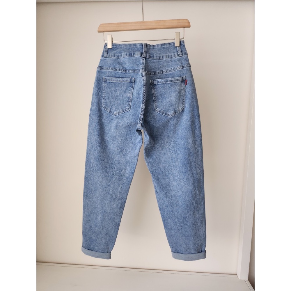 🌟極緻街頭🌟 雙釦彈力淺刷色💫牛仔哈倫褲 老爺褲 男朋友褲💯-細節圖5