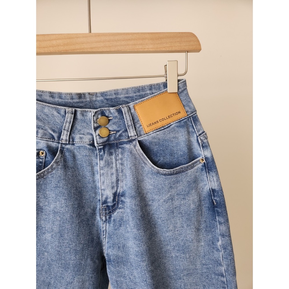 🌟極緻街頭🌟 雙釦彈力淺刷色💫牛仔哈倫褲 老爺褲 男朋友褲💯-細節圖6