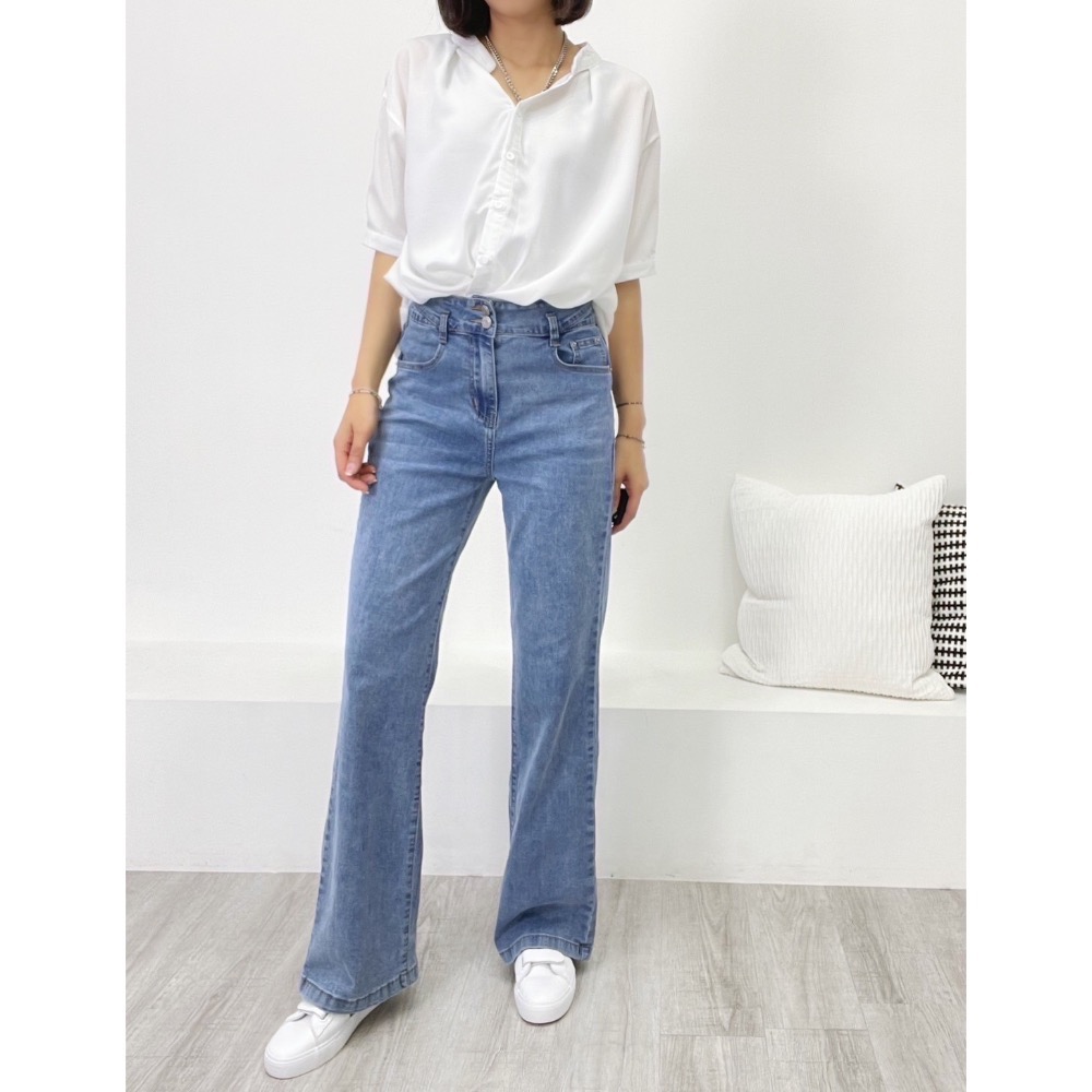 牛仔雙釦寬闊褲✅落地長度的褲長💫更有修身顯長腿的視覺效果💯-細節圖2