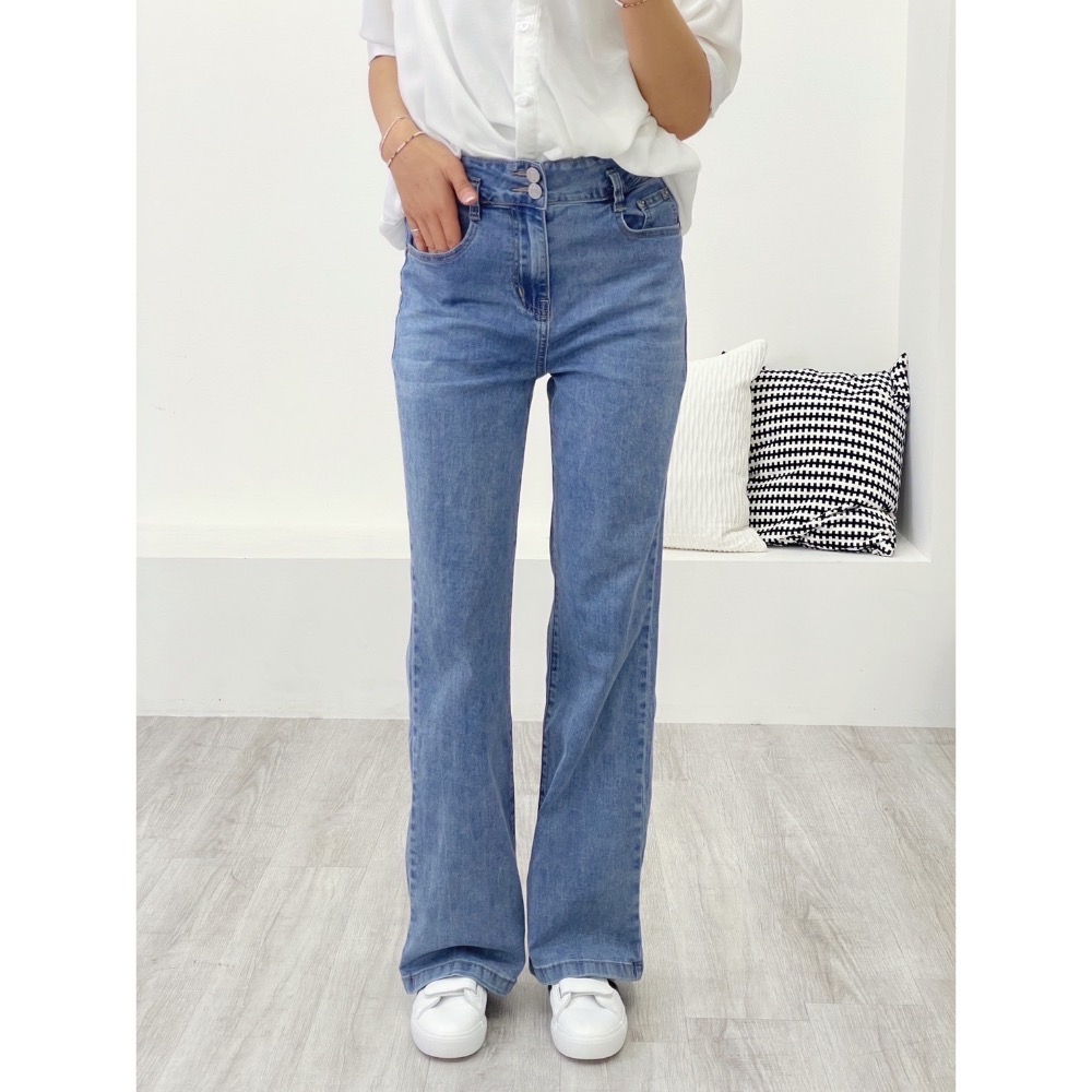 牛仔雙釦寬闊褲✅落地長度的褲長💫更有修身顯長腿的視覺效果💯-細節圖3