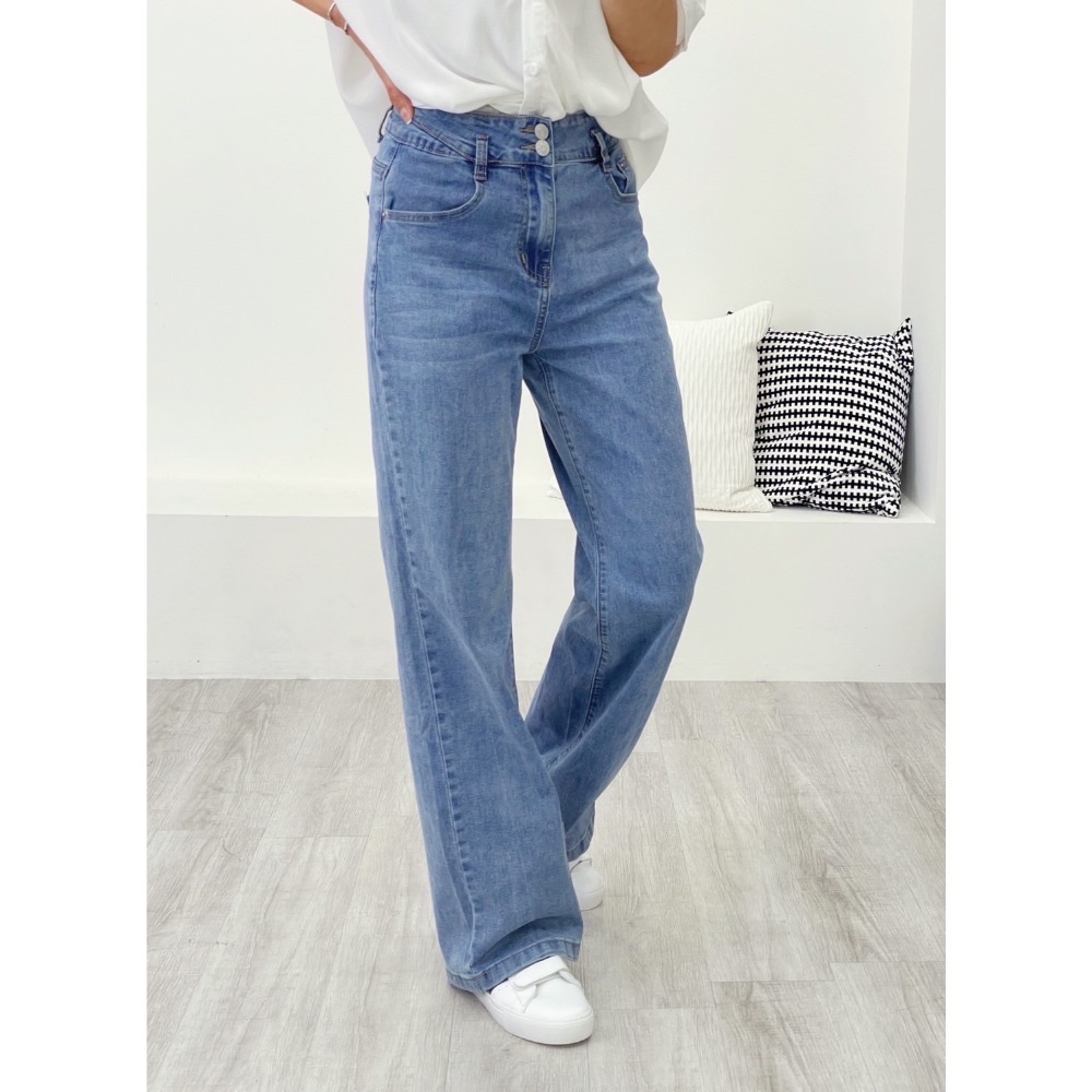 牛仔雙釦寬闊褲✅落地長度的褲長💫更有修身顯長腿的視覺效果💯-細節圖4