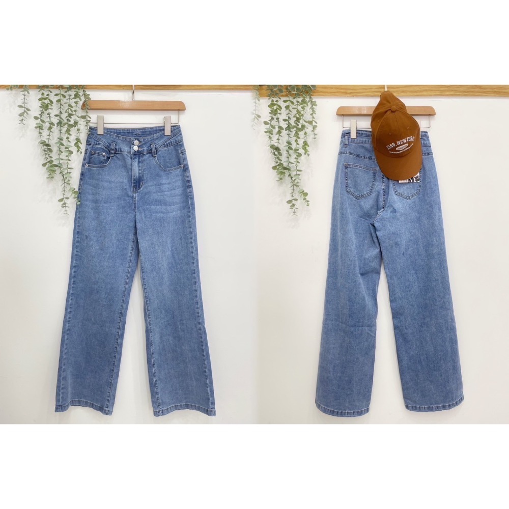 牛仔雙釦寬闊褲✅落地長度的褲長💫更有修身顯長腿的視覺效果💯-細節圖7