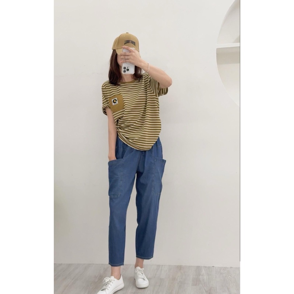 薄棉牛仔哈倫褲 休閒褲✅棉花糖&雲朵女孩必Buy神褲👍超彈力腰圍+抽繩 舒適 美型 好穿搭 💯 #13052e-細節圖3