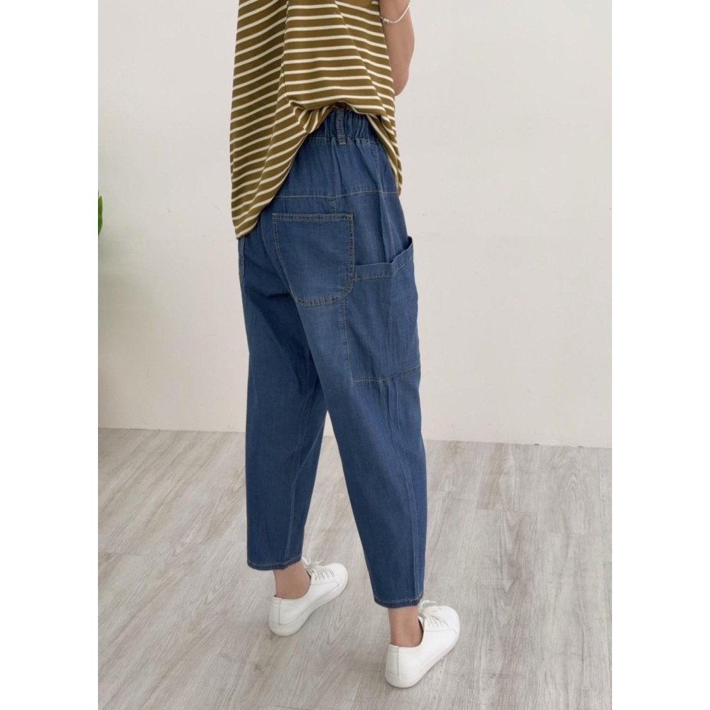 薄棉牛仔哈倫褲 休閒褲✅棉花糖&雲朵女孩必Buy神褲👍超彈力腰圍+抽繩 舒適 美型 好穿搭 💯 #13052e-細節圖4