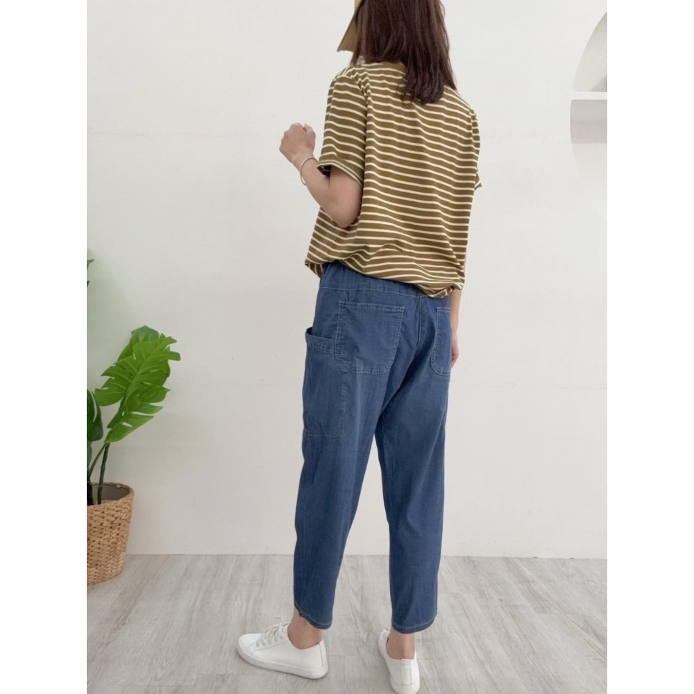 薄棉牛仔哈倫褲 休閒褲✅棉花糖&雲朵女孩必Buy神褲👍超彈力腰圍+抽繩 舒適 美型 好穿搭 💯 #13052e-細節圖5