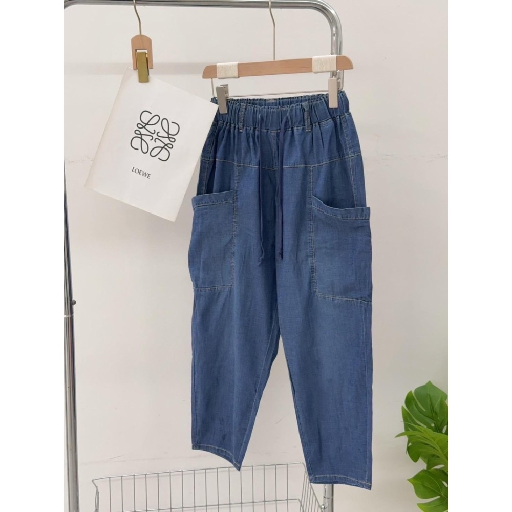 薄棉牛仔哈倫褲 休閒褲✅棉花糖&雲朵女孩必Buy神褲👍超彈力腰圍+抽繩 舒適 美型 好穿搭 💯 #13052e-細節圖6