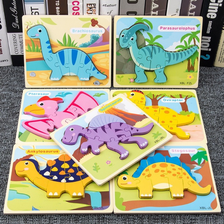 新款💛木製3D恐龍拼圖 兒童拼圖 木質厚拼圖 3D立體恐龍手抓板拼圖 早教玩具 大塊拼圖-細節圖9