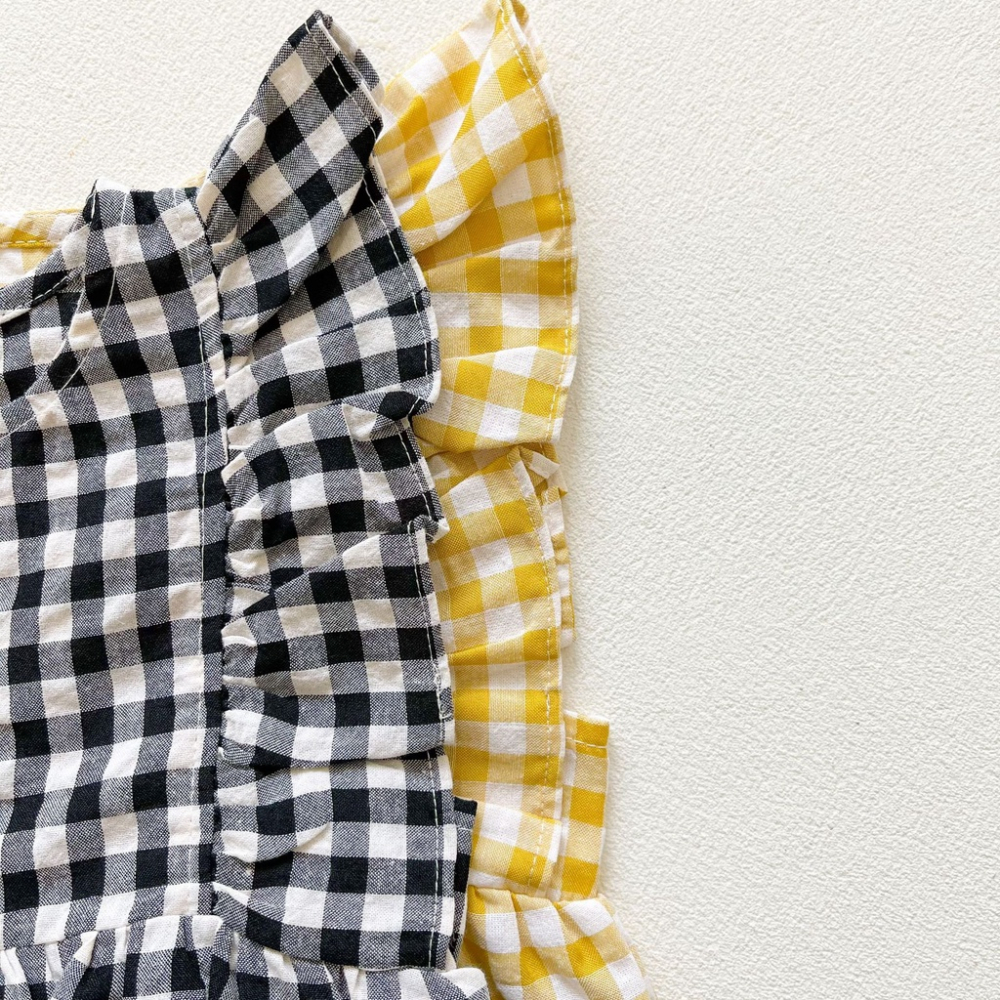 包屁衣【24H出貨】💛夏季格紋花邊無袖包屁裙（附贈髮帶) 新生兒包屁衣 長袖包屁衣 新生兒衣服 嬰兒衣服 童裝-細節圖6