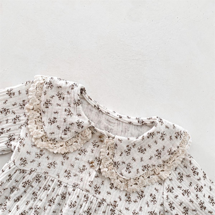 【24H出貨】包屁衣💛 碎花蕾絲娃娃領包屁衣 (附贈帽子) 新生兒包屁衣 長袖包屁衣 新生兒衣服 嬰兒衣服 包屁-細節圖2