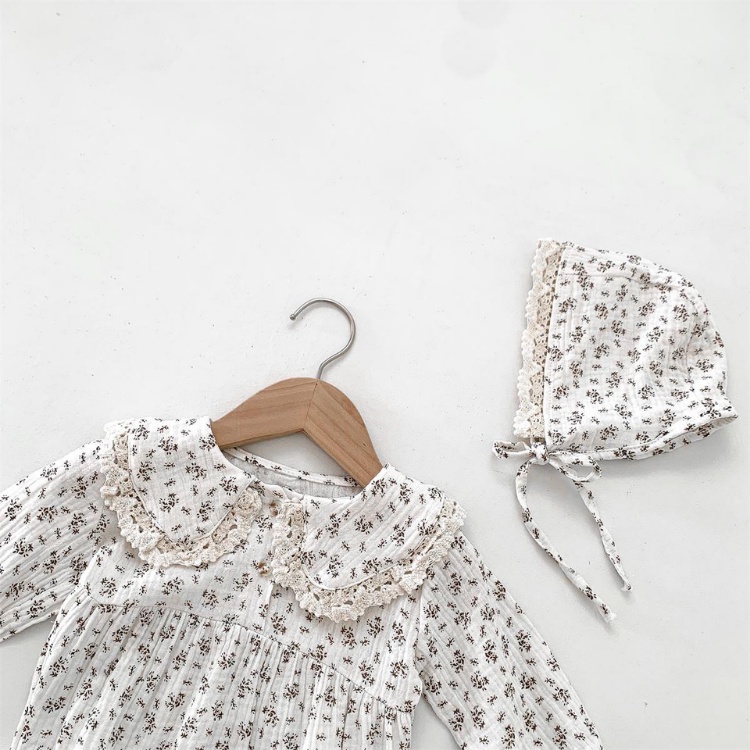 【24H出貨】包屁衣💛 碎花蕾絲娃娃領包屁衣 (附贈帽子) 新生兒包屁衣 長袖包屁衣 新生兒衣服 嬰兒衣服 包屁-細節圖3