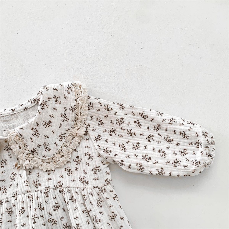 【24H出貨】包屁衣💛 碎花蕾絲娃娃領包屁衣 (附贈帽子) 新生兒包屁衣 長袖包屁衣 新生兒衣服 嬰兒衣服 包屁-細節圖5