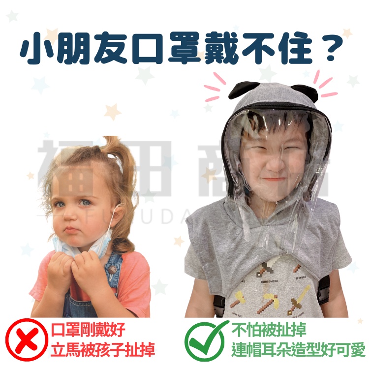 【台灣現貨】兒童防疫帽💛買一送一 寶寶防疫帽 嬰兒防疫帽 防疫帽 防疫面罩 防護面罩 兒童面罩 防疫帽背心 防疫-細節圖3