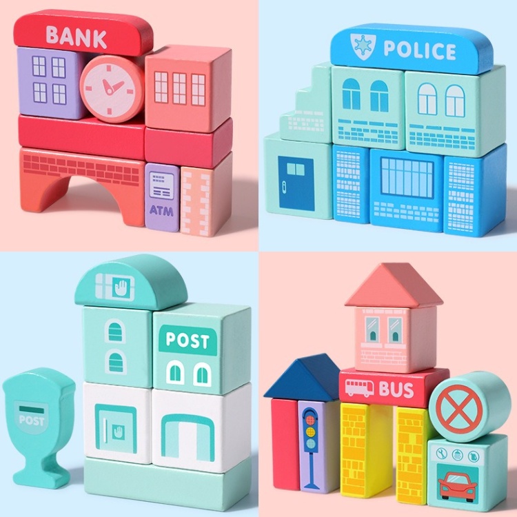 新款💛木製城市積木組 積木 樂高 積木玩具 玩具 益智玩具 拼圖 兒童拼圖-細節圖3