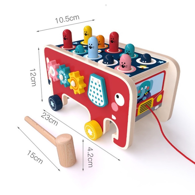 【台灣現貨】玩具車💛  打地鼠玩具車 雙色大象打地鼠木製啟蒙拉車 幼兒玩具 木製玩具 益智玩具 啟蒙玩具 兒童節禮物-細節圖9