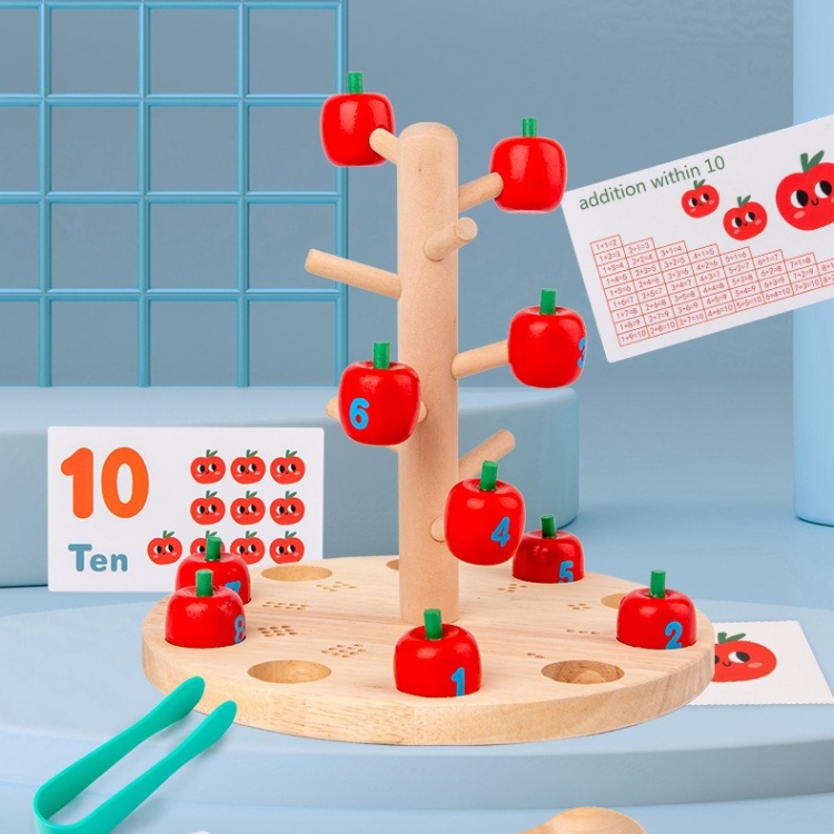 兒童節禮物 💛 木製摘蘋果數字遊戲組 蒙特梭利教具 邏輯思維訓練玩具 親子互動玩具 積木 積木玩具 玩具 益智玩具-細節圖2
