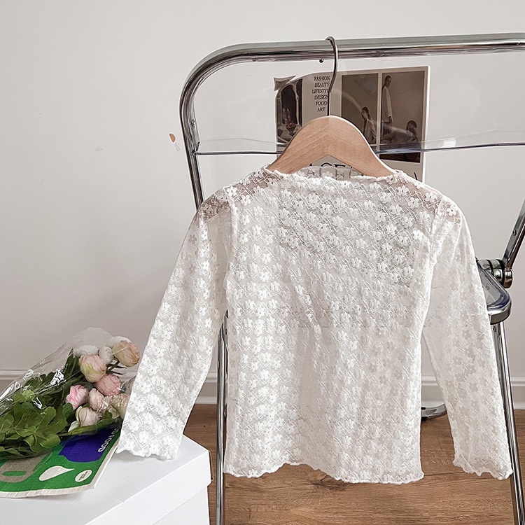 女童上衣【24H出貨】💛法式 蕾絲內搭打底衫上衣 童裝 女童裝 女童上衣 長袖上衣 女童套裝 女童套裝秋冬 內搭-細節圖2