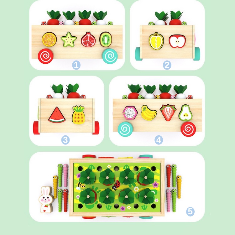 【台灣出貨】💛木製多功能農場果園 玩具車 積木 早教玩具 益智開發積木配對 形狀配對玩具 車子玩具 玩具 兒童節禮物-細節圖3