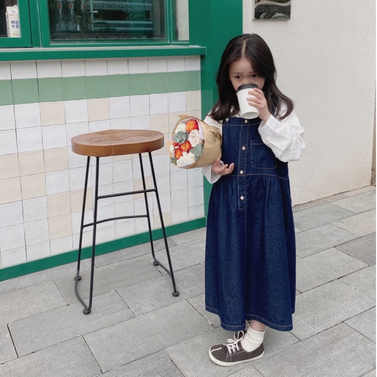 吊帶裙【24H出貨】💛日系 單寧牛仔吊帶長裙 女童洋裝 童裝 女童裝 牛仔裙 牛仔吊帶裙 裙 裙子 牛仔長裙-細節圖2