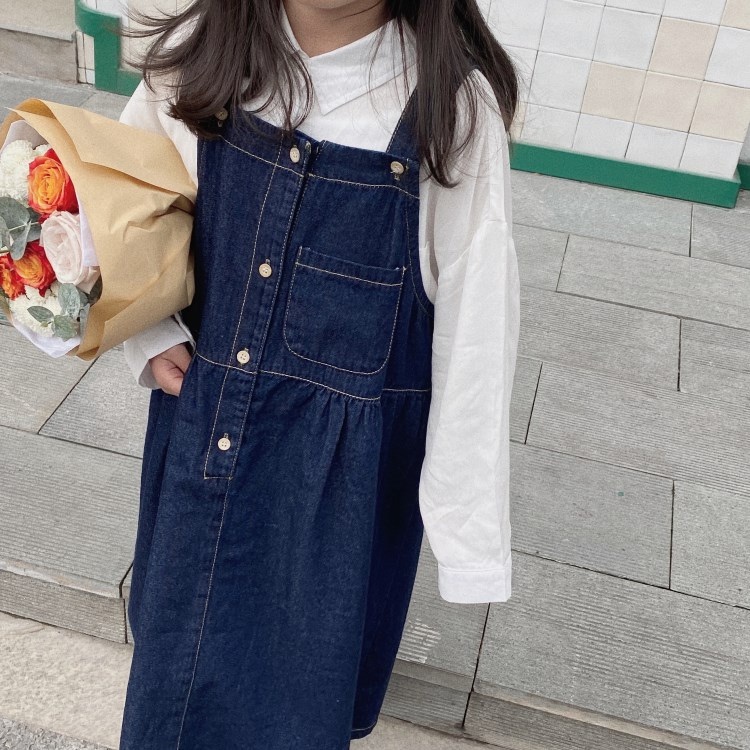 吊帶裙【24H出貨】💛日系 單寧牛仔吊帶長裙 女童洋裝 童裝 女童裝 牛仔裙 牛仔吊帶裙 裙 裙子 牛仔長裙-細節圖4