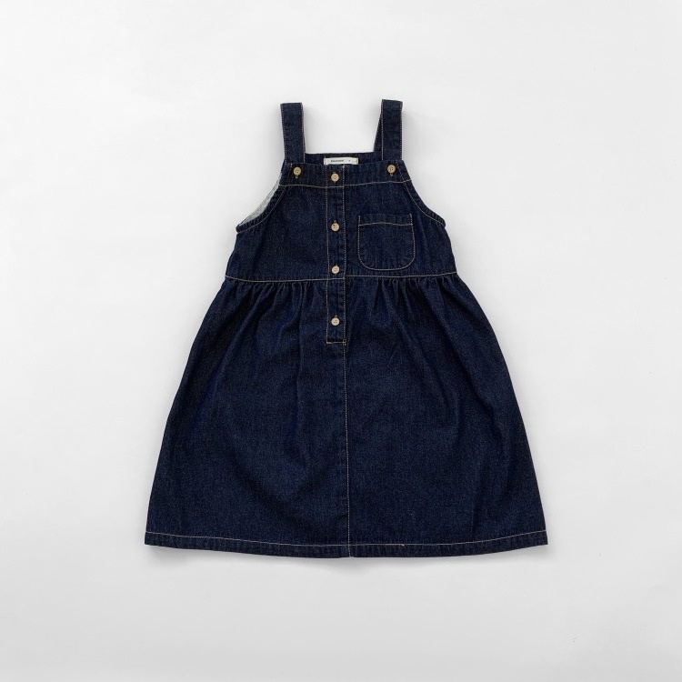 吊帶裙【24H出貨】💛日系 單寧牛仔吊帶長裙 女童洋裝 童裝 女童裝 牛仔裙 牛仔吊帶裙 裙 裙子 牛仔長裙-細節圖7