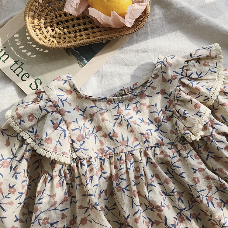 兒童洋裝【24H出貨】💛韓系 女童 棉麻碎花氣質娃娃洋裝 童裝 女童裝 女童洋裝 兒童洋裝 洋裝 女童套裝 裙 裙子-細節圖8