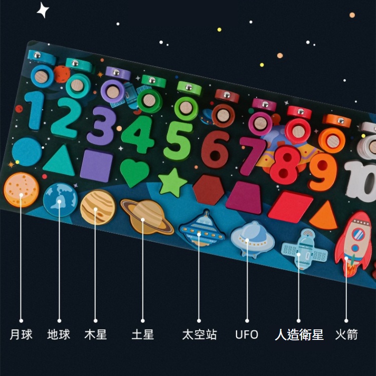 新款💛宇宙益智對數板 兒童木質拼圖 早教玩具 數字積木拼圖玩具 寶寶形狀認知對數板 木製拼圖 手抓嵌板早教益智教具拼圖-細節圖4