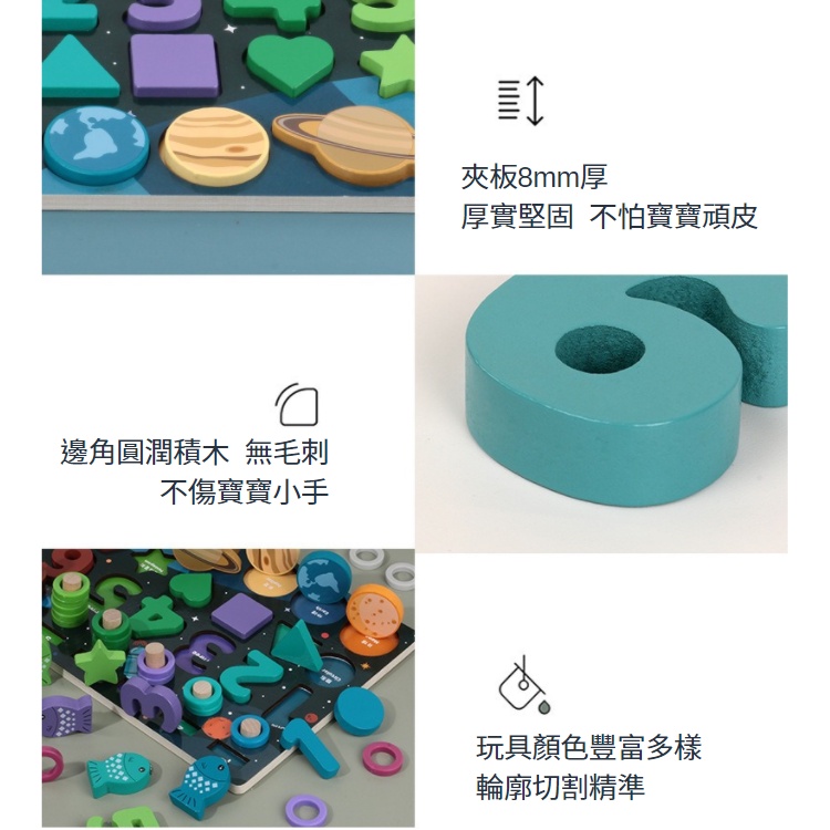 新款💛宇宙益智對數板 兒童木質拼圖 早教玩具 數字積木拼圖玩具 寶寶形狀認知對數板 木製拼圖 手抓嵌板早教益智教具拼圖-細節圖7