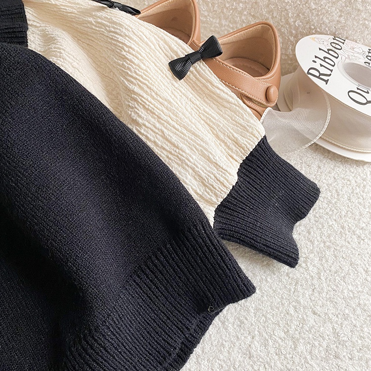 女童上衣【24H出貨】💛韓系 女童 撞色蝴蝶結假兩件針織上衣 童裝 女童裝 女童上衣 長袖上衣 女童套裝 女童套裝秋冬-細節圖8