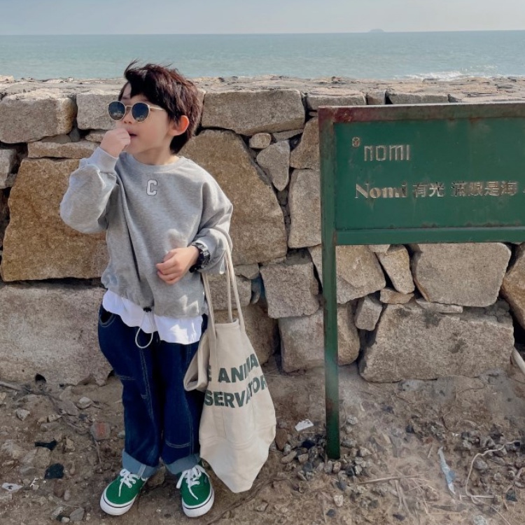 兒童上衣【24H出貨】💛日系 男童 假兩件長袖大學T 男童套裝 男童裝 兒童套裝 韓版童裝 男童上衣 女童上衣 女童衣服-細節圖2