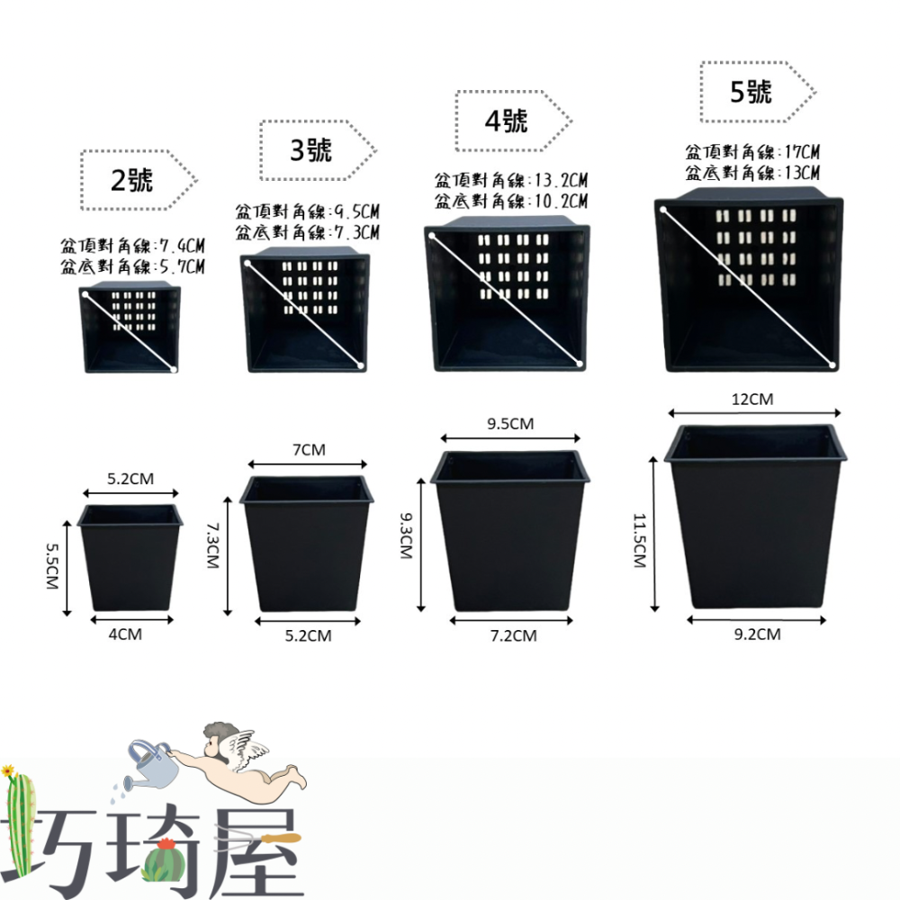 黑白方盆(2號/3號/4號/5號)多肉栽培盆 花盆 栽培盆 四方盆 塑膠花盆 觀葉植物花盆 透氣盆 多肉盆 方盆-細節圖2