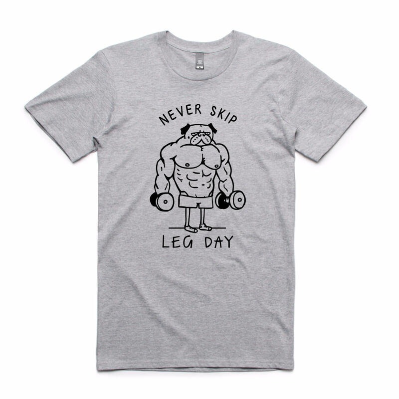 NEVER SKIP PUG 短袖T恤 4色 八哥法鬥健身運動深蹲舉重狗動物趣味幽默-細節圖2