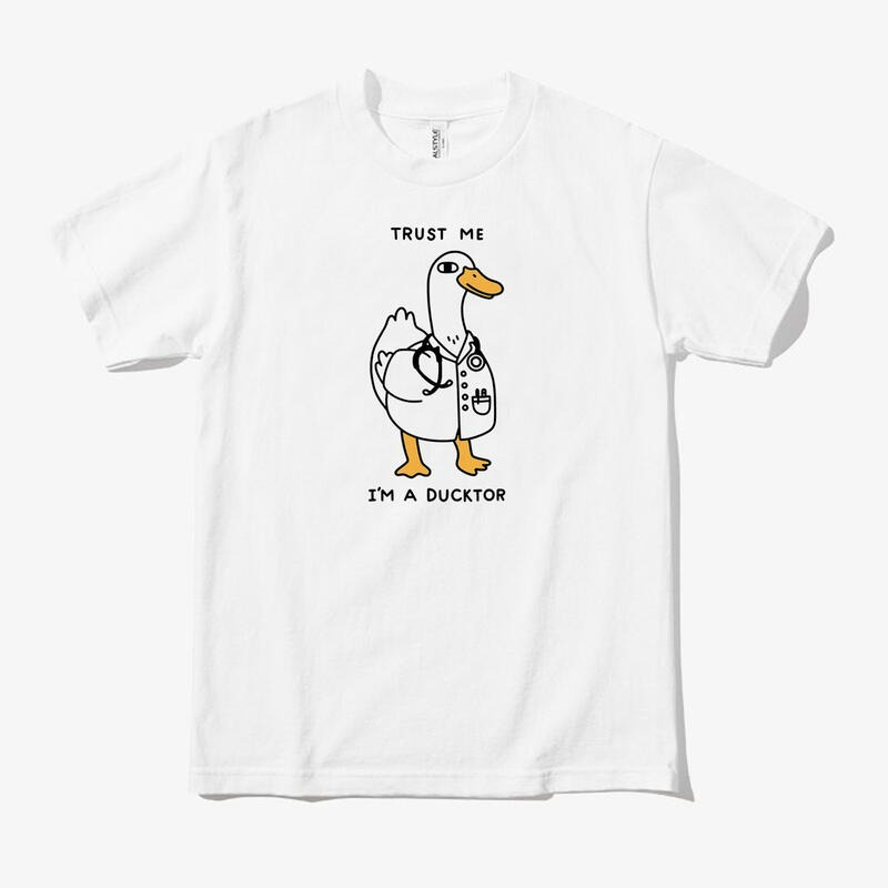 Trust Me I＇m A Ducktor 短袖T恤 白色 歐美潮牌設計插圖鴨子醫生印花潮T-細節圖2