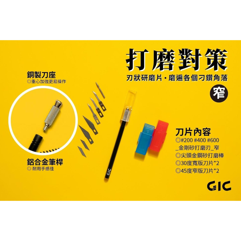 [从人] GIC 研磨筆刀 GP-01 窄版 / GP-02 寬版 附 #200 #400 #600 三種粗細-細節圖2