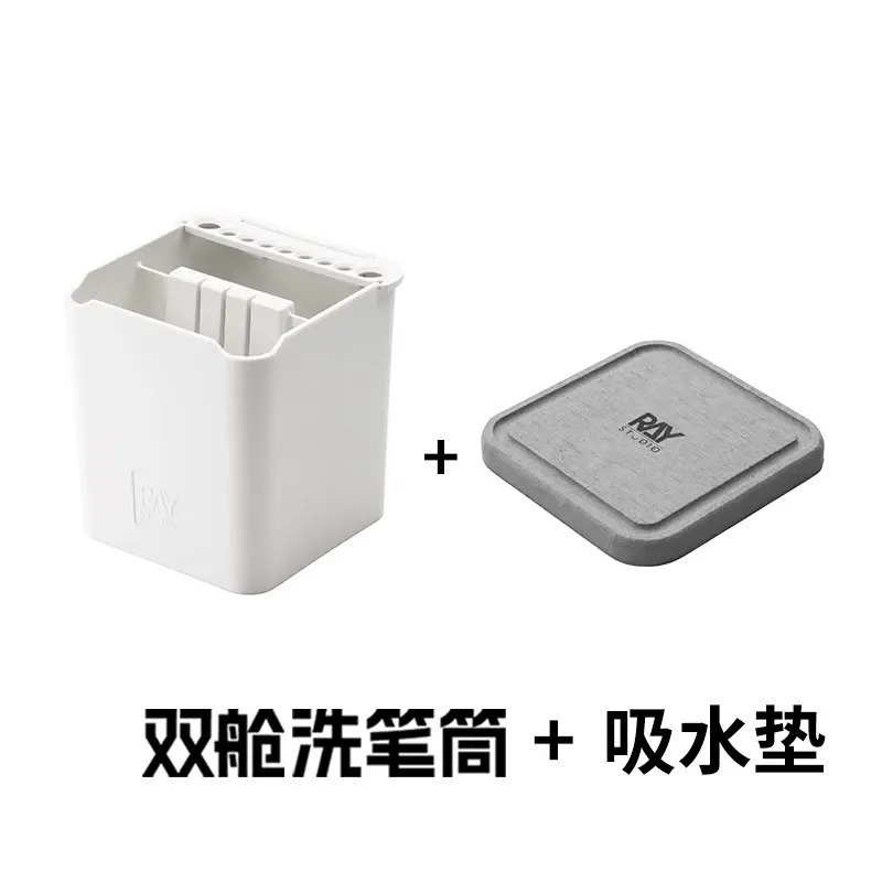 [从人] RAY的模型世界 雙艙洗筆筒 + 專用吸水墊 套組 洗筆筒 模型 鋼彈 微縮 筆塗工具-細節圖5