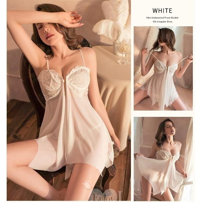 情趣睡衣【附丁字褲】細帶鋼圈聚攏美胸 蕾絲柔紗網紗性感露背 爆乳誘惑 激情免脫 不規則紗裙 性感內衣 531830-細節圖4