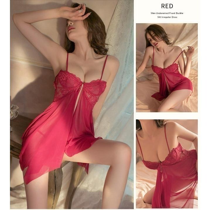 情趣睡衣【附丁字褲】細帶鋼圈聚攏美胸 蕾絲柔紗網紗性感露背 爆乳誘惑 激情免脫 不規則紗裙 性感內衣 531830-細節圖6