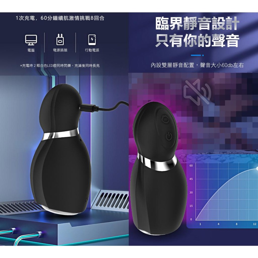 又吸又震包裏式吸吮快感飛機杯 多頻震顫電動刺激夾吸飛機杯 龜頭訓練鍛鍊自慰器 口爆強吸仿真吞吐 USB充電 001042-細節圖7