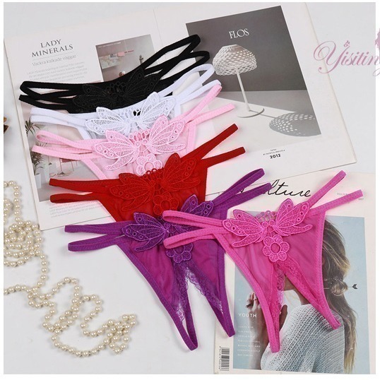 露臀開襠丁字褲 誘人開檔T字褲 雙彈力帶蝴蝶刺繡 免脫女生情趣內褲性感內褲薄紗網紗透膚-細節圖10