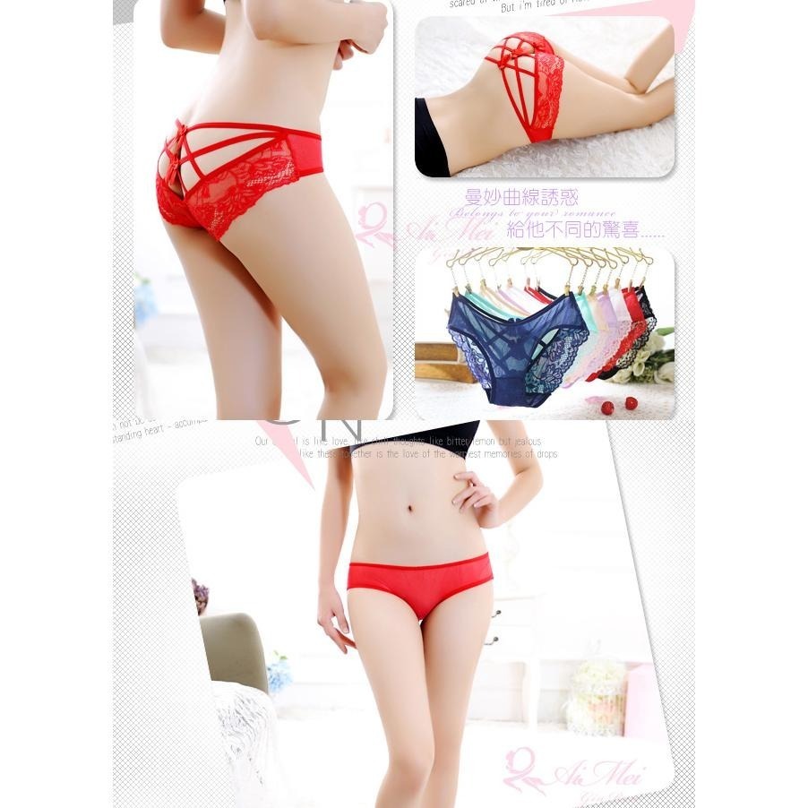 火辣蜜臀交叉細帶鏤空蝴蝶結 造型三角褲 低腰 女生性感內褲 情趣內褲 薄紗 平口 誘惑-細節圖4