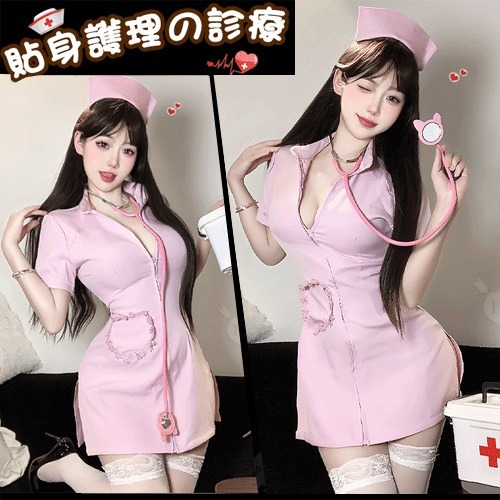 護士角色扮演服 激情護士服拉鍊露胸深V誘惑 開衩包臀連身裙 絲襪 護士制服 情趣睡衣性感內衣 表演夜店派對服 36222-規格圖2