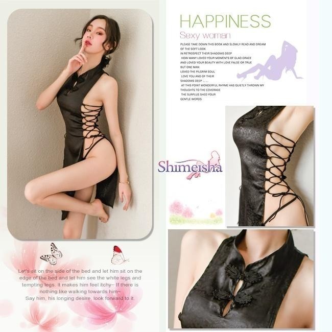 復古仿旗袍角色扮演❤兩側細綁帶鏤空高開叉開衩睡衣 制服誘惑 情趣角色服裝 情趣睡衣 性感內衣-細節圖6