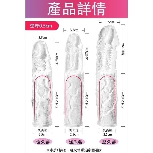 頭部加長透明水晶陰莖增長套、儲精囊設計、壁厚加厚、柔軟材質、螺紋皺褶 陰莖加長增粗套 老二增長加粗套 陽具持久套環-細節圖3