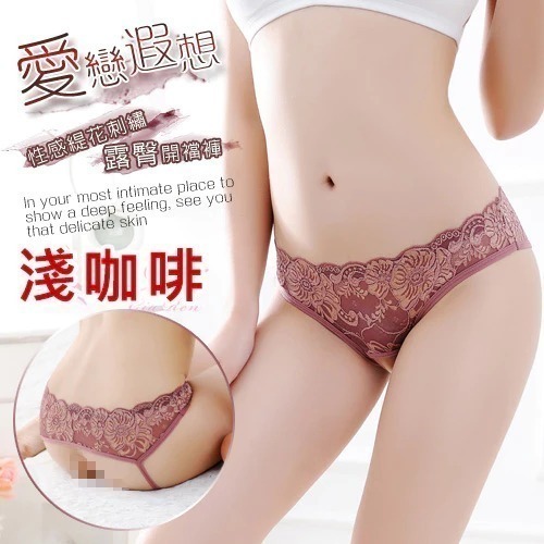 露臀開襠褲 緹花刺繡花朵 後臀鏤空裸肌 女生女性 性感內褲 情趣內褲 火辣誘惑-規格圖1