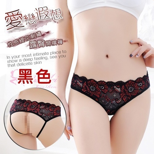 露臀開襠褲 緹花刺繡花朵 後臀鏤空裸肌 女生女性 性感內褲 情趣內褲 火辣誘惑-規格圖5
