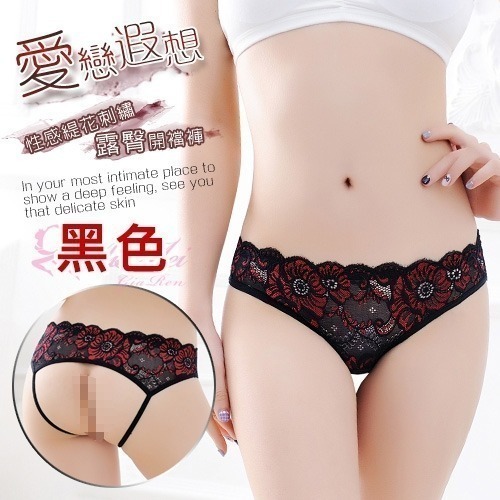 露臀開襠褲 緹花刺繡花朵 後臀鏤空裸肌 女生女性 性感內褲 情趣內褲 火辣誘惑-規格圖5
