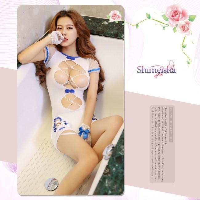 露乳露奶鏤空三件式網衣【白衣藍邊】情趣貓裝/情趣連身衣/性感連身網衣/貓裝連身衣/貓裝網衣/情趣內衣服裝★531455-細節圖3