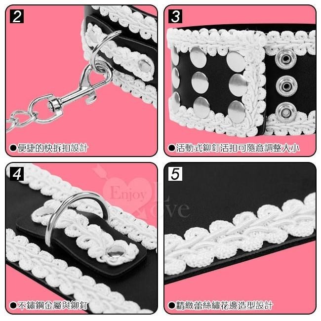 拉狗鍊•繡花蕾絲繡花邊頸圈+帶扣牽引拉狗鐵鍊帶/SM道具/SM用品/SM調教/性虐待/調情挑逗/情趣用品★005740-細節圖4