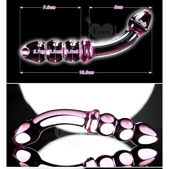 冰晶粉瑩玻璃按摩棒 (雙頭可用) 前陰後庭水晶玻璃棒 情趣用品 成人玩具 男女用自慰器 003019-細節圖2