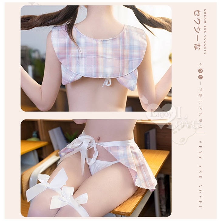 學生角色扮演服【領子＋比基尼＋綁帶短裙＋丁字褲＋長筒絲襪】學生制服誘惑百褶裙 情趣內衣 性感睡衣 夜店派對服-細節圖6