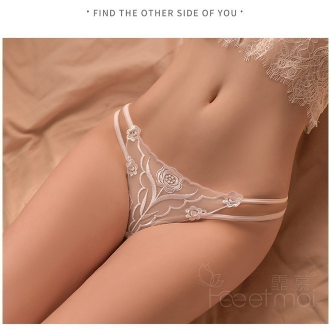 雙彈力細帶丁字褲 花朵刺繡T字褲 透膚網紗俏臀美臀 女生性感內褲 小丁 情趣三角褲 情趣內褲-細節圖6
